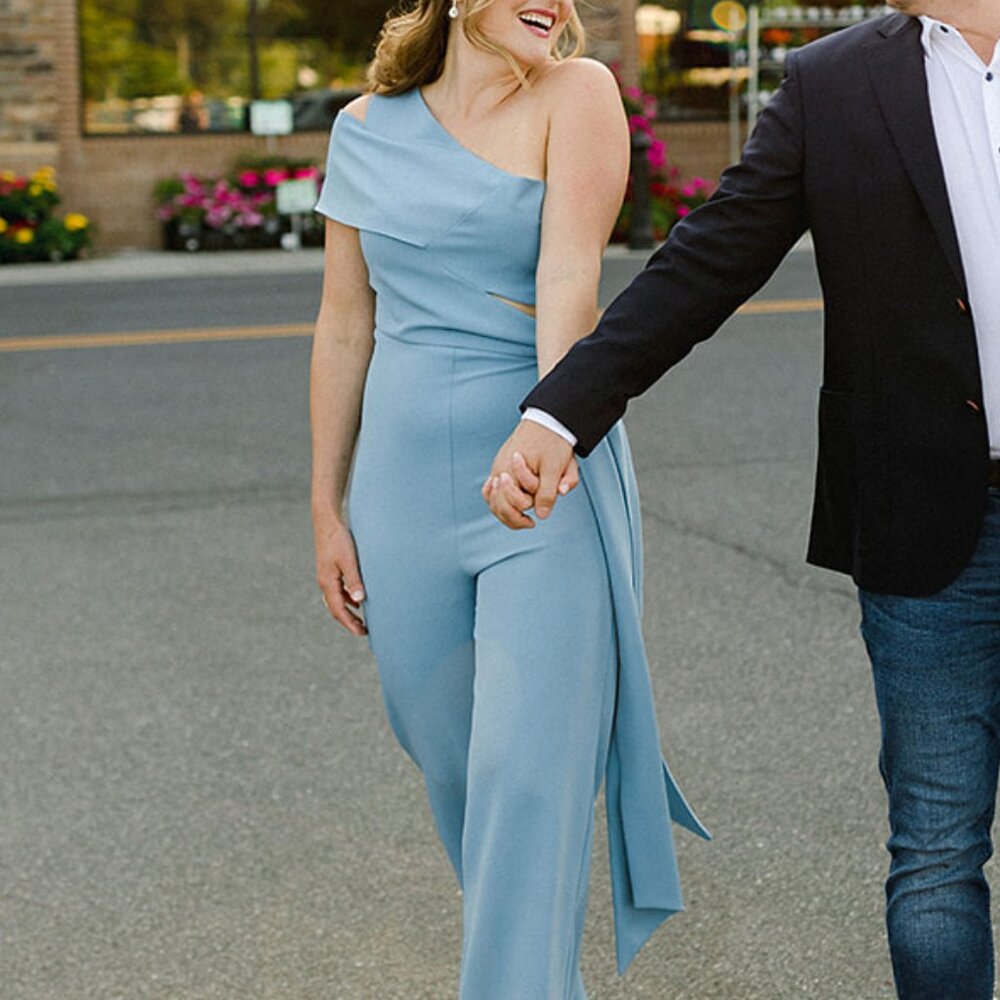 Light Blue One-Shoulder Jumpsuit | Wide Leg Formal Jumpsuit